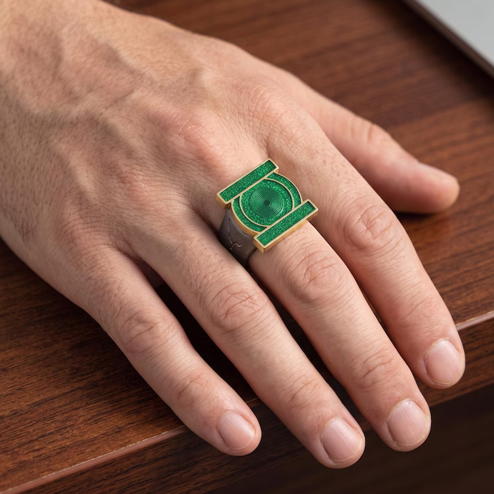 Green Superhero Signet Ring Adjustable Cosplay Power Ring Comic Book Fan Jewelry