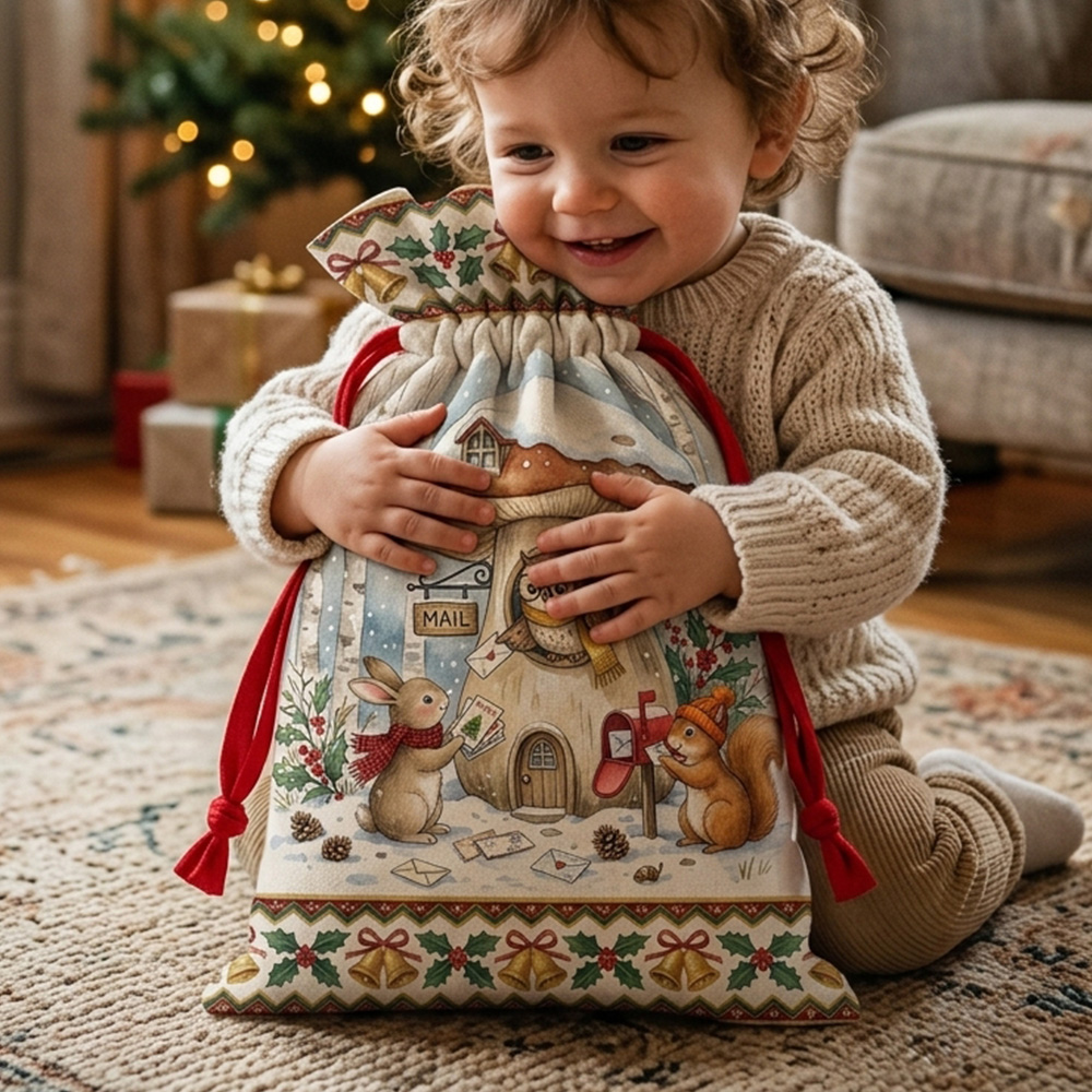 Christmas Santa Sack Woodland Animals Mushroom Mailbox Holiday Gift Bag for Kids 