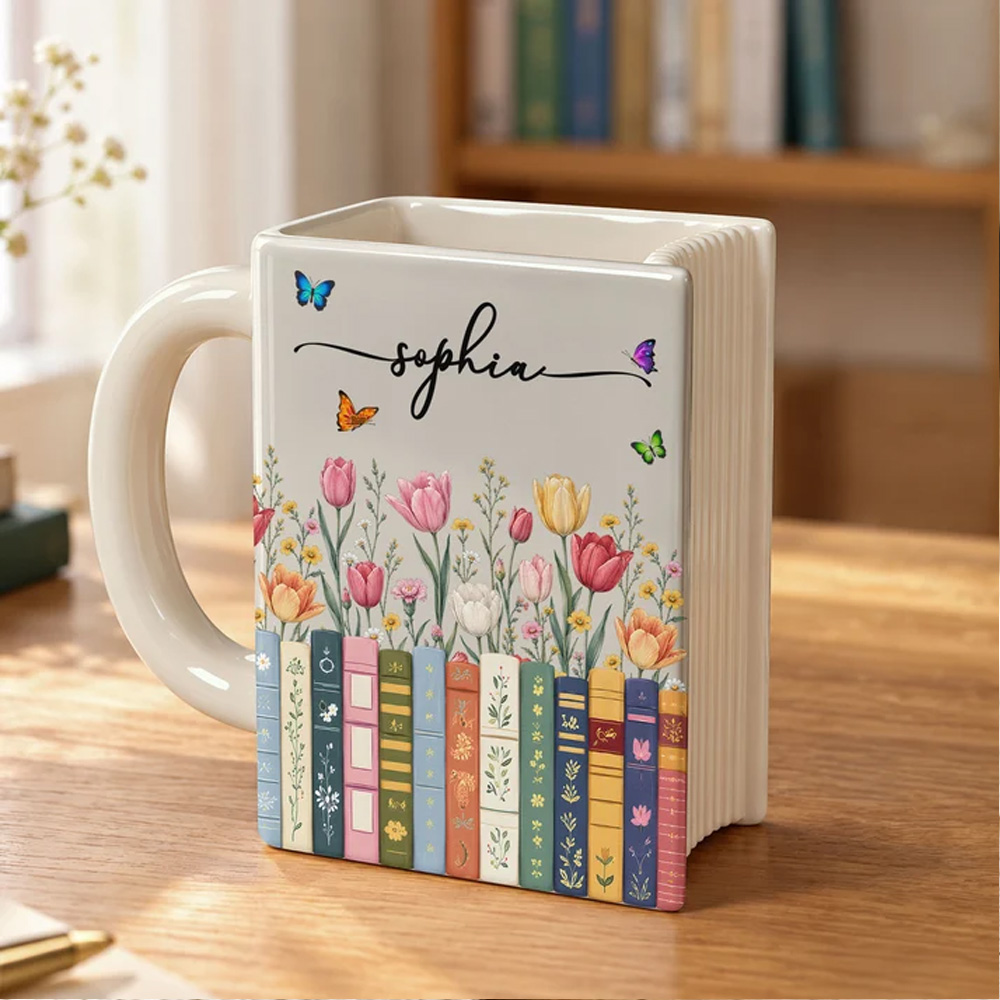Personalized Mug Custom Name & Birth Flower Gift For Her Self Gift Book Lovers Book Clubs