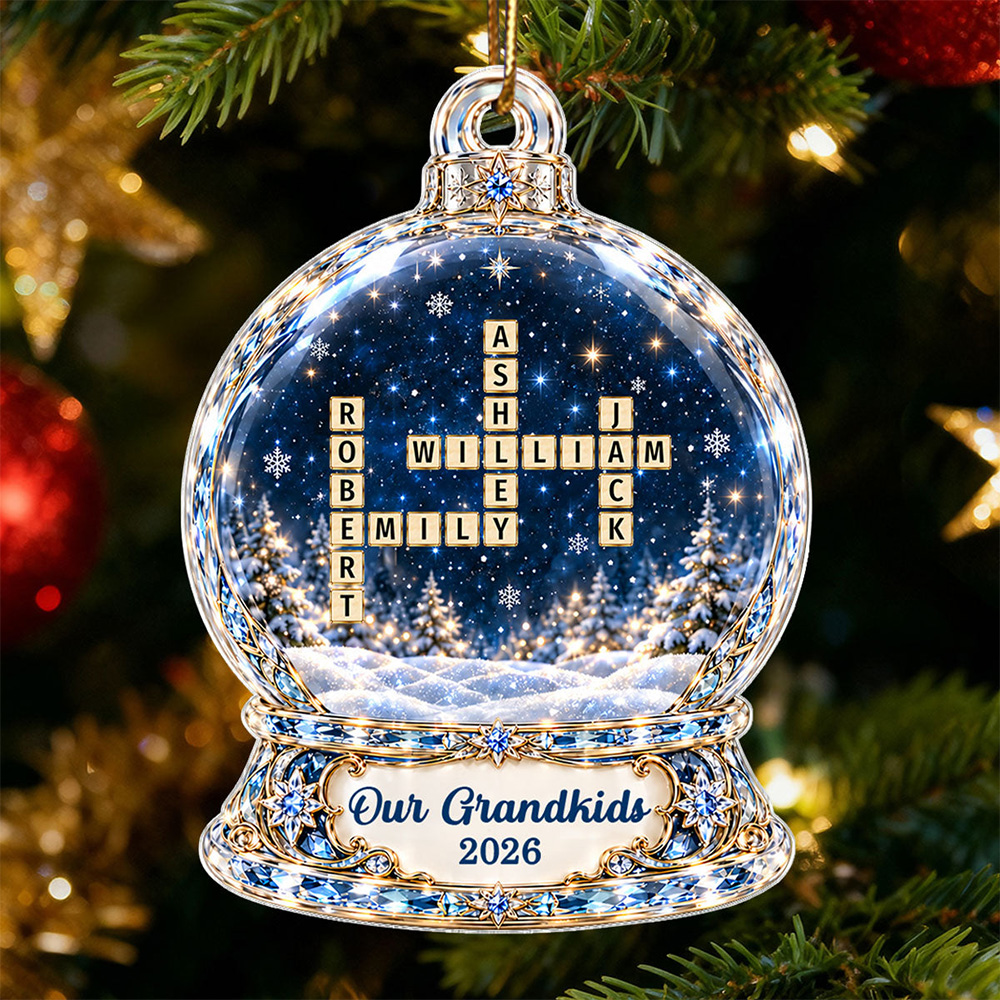 Personalized Acrylic Ornament Our Grandkids Crossword Winter Gift For Grandma, Grandpa, Grandparents