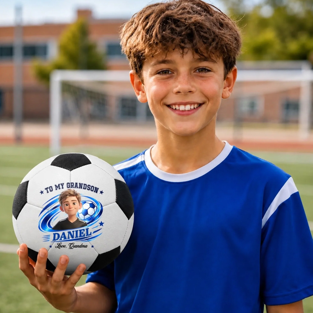 Personalized Soccer Ball Custom Photo Soccer Player Gifts For Grandson