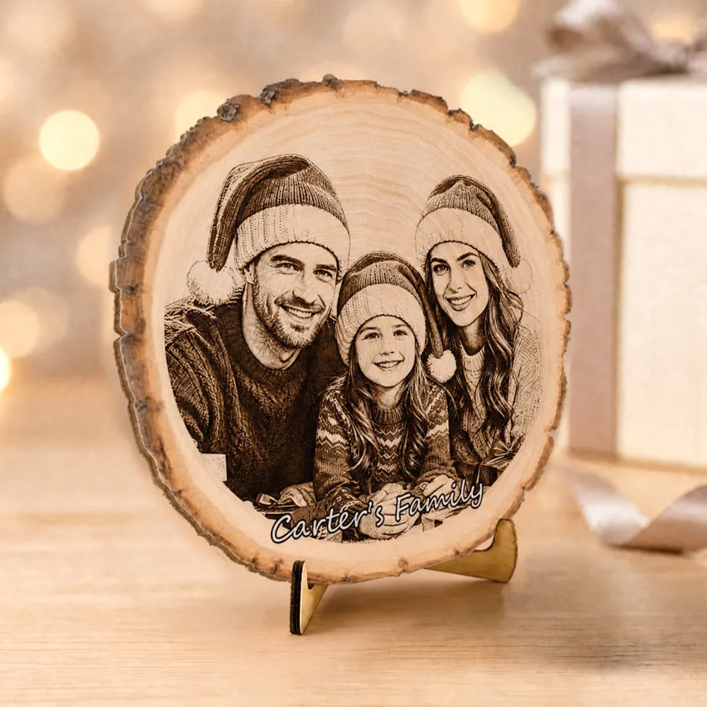 Personalized Holiday Gift For Families Custom Wooden Wall Art Custom Christmas Wood Slice Standee Home Decor Custom Family Photo Wooden Decor