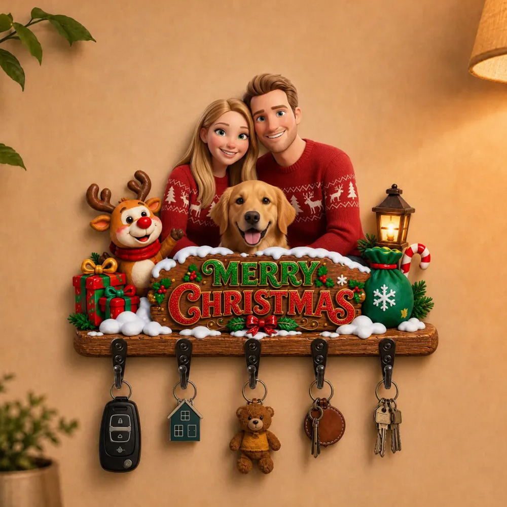 Personalized Christmas Cartoon Portrait Key Holder Custom Cartoon Portrait Key Holder Christmas Home Decor Custom Character Key Holder Thoughtful Gift For Families
