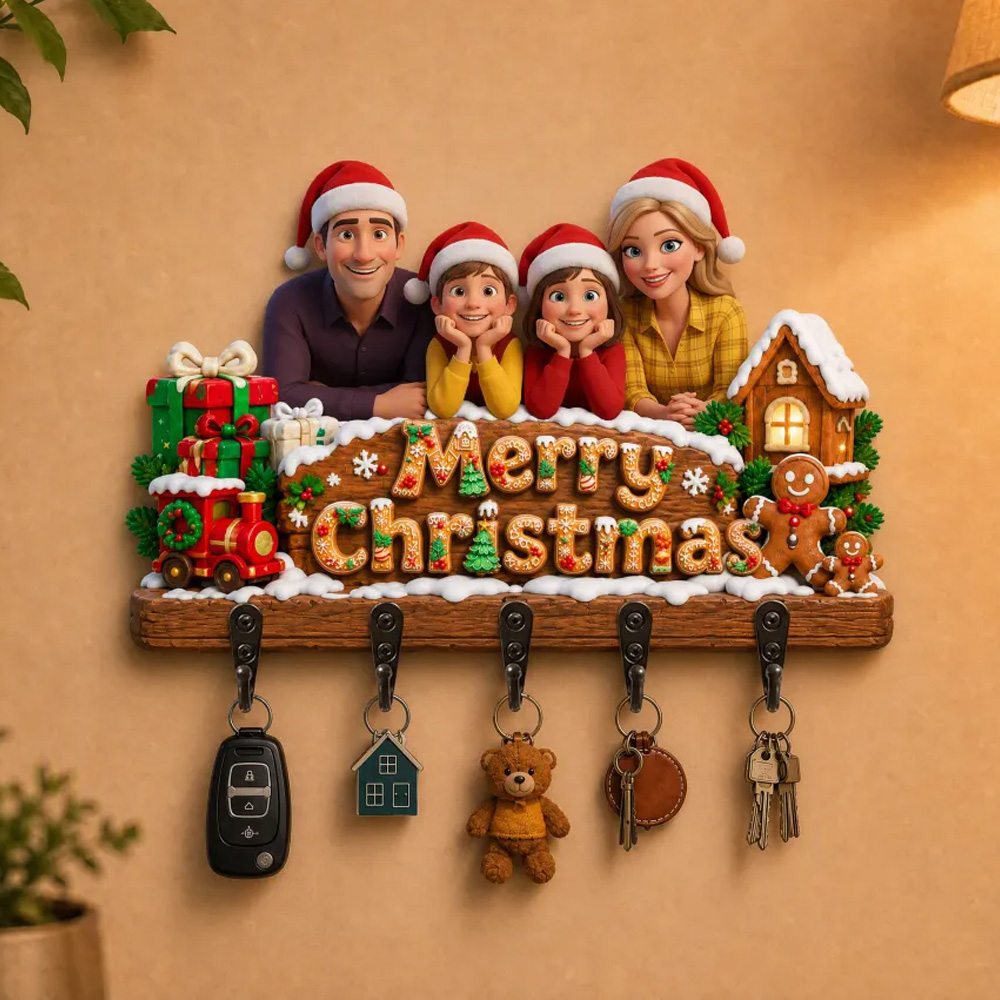 Personalized Christmas Cartoon Portrait Key Holder Custom Cartoon Portrait Key Holder Home Decor Personalized Portrait Key Holder Christmas Gift For Families