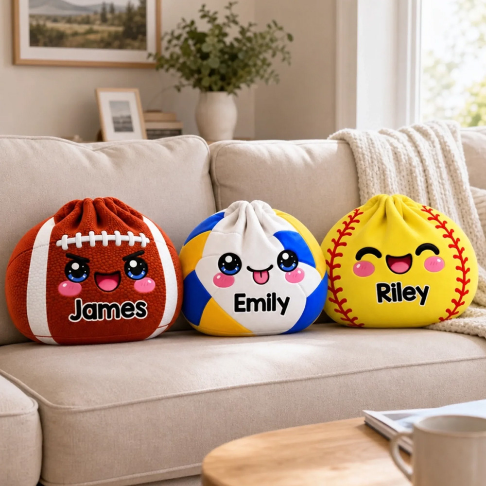 Personalized Shaped Pillow Custom Name Kawaii Sports Ball Gifts for Kids