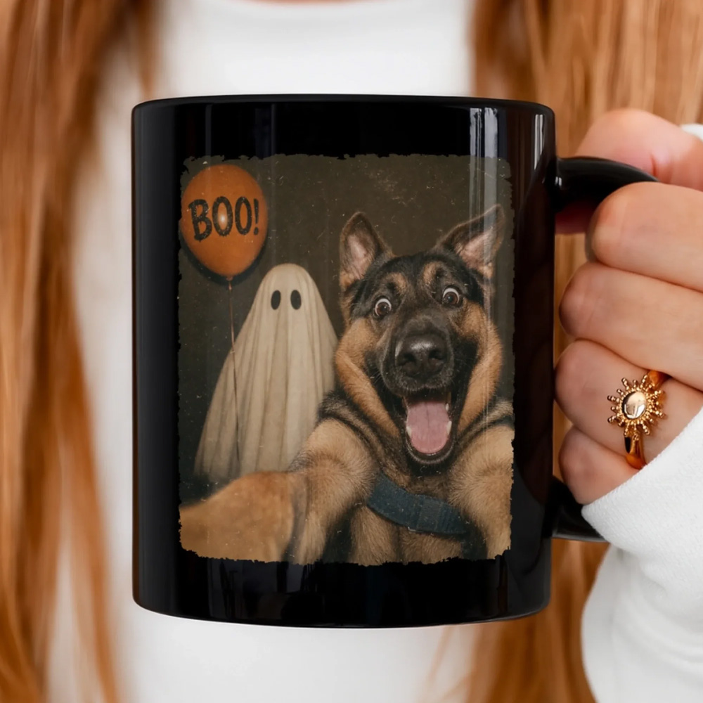 Personalized Photo Funny Black Mug Halloween Birthday Gifts For Dog Cat Lovers Dog Dad And Mom Cat Owners Boos Brews And Barks