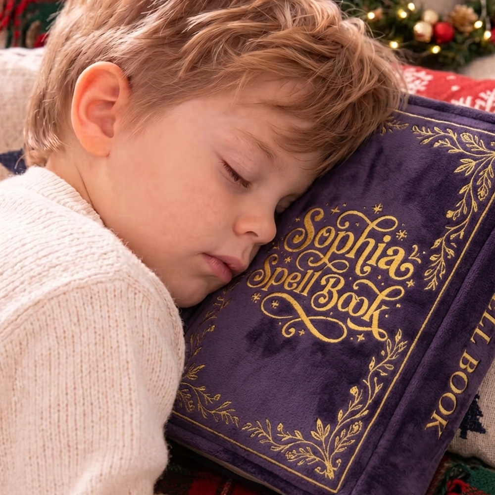 Personalized Spell Book-Shaped Throw Pillow With Custom Name Magic Recipe Openable Plush Book Gift for Kids Girls and Boys