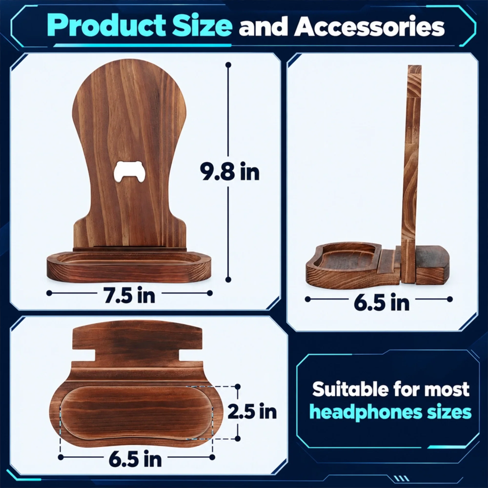 Personalized Wooden Headset Stand Custom Name Gaming Gifts for Gamers