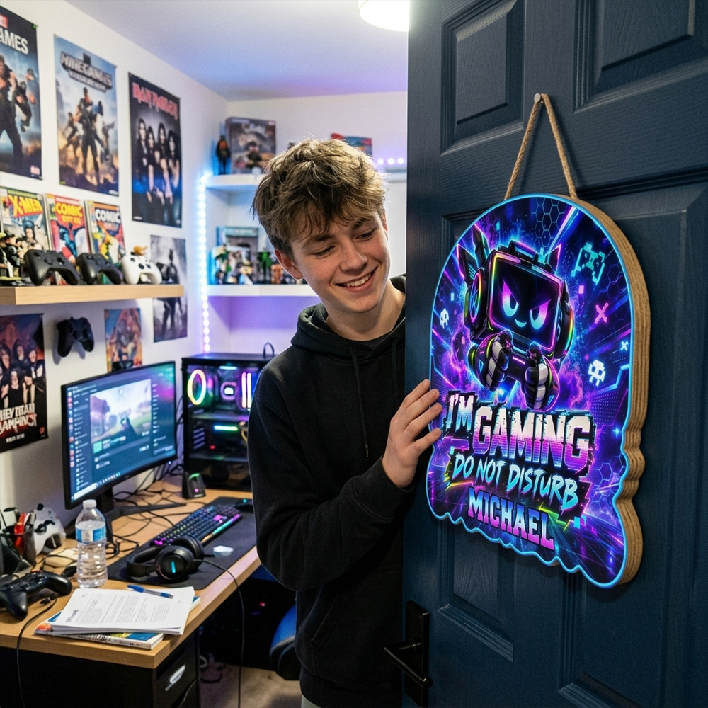 Personalized Gaming Door Sign Custom Name Gamer Room Decor Hanging Plaque Gift For Boys Kids Teens