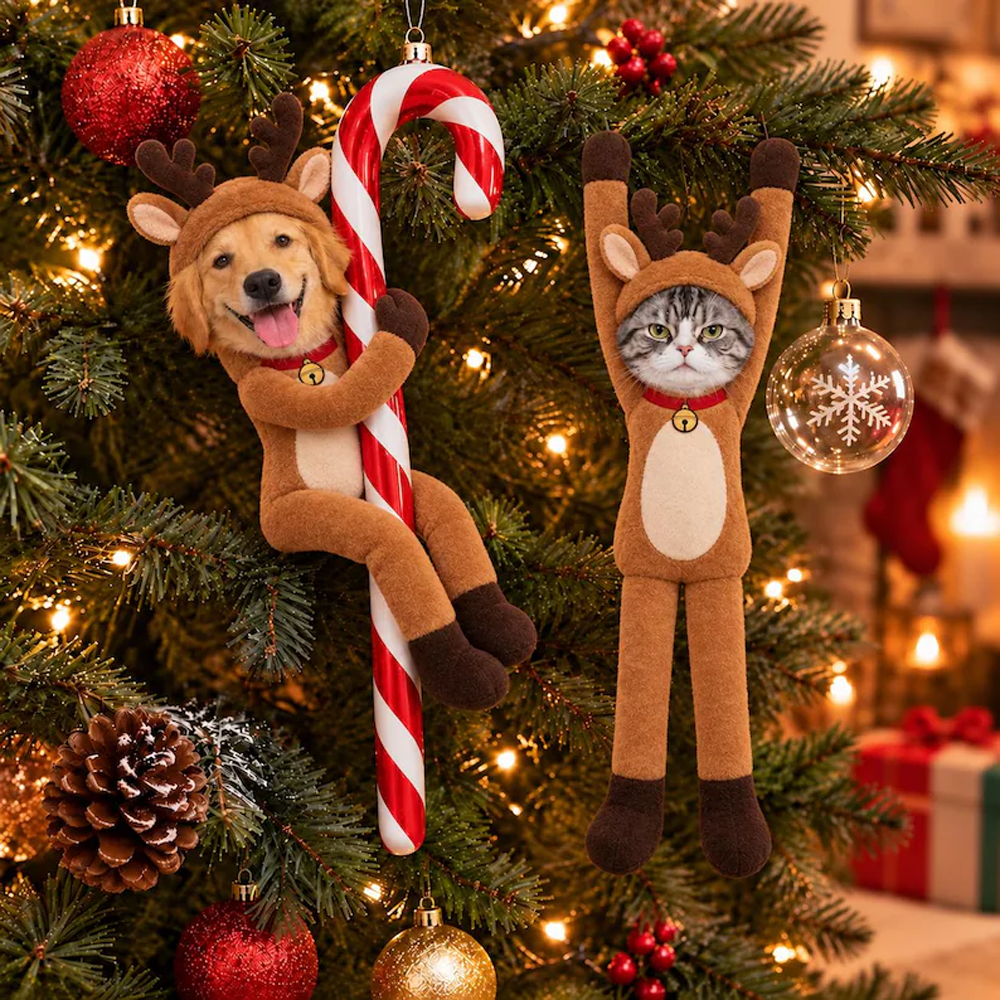 Personalized Pet Face Poseable Plush Doll Custom Dog Cat Photo Christmas Gift Funny Gag Gifts Christmas Gift for Family Elf Santa Snowman