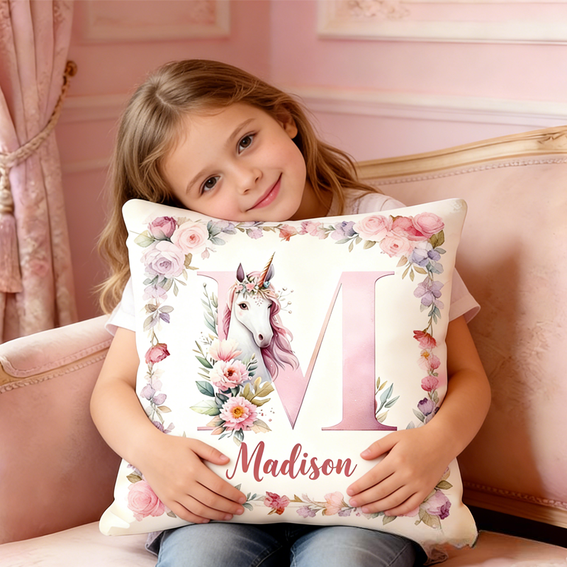 Personalized Watercolor Retro Pink Dream Horse Pillow with Name Birthday Gifts for Kids Dream Horse Lovers Gifts