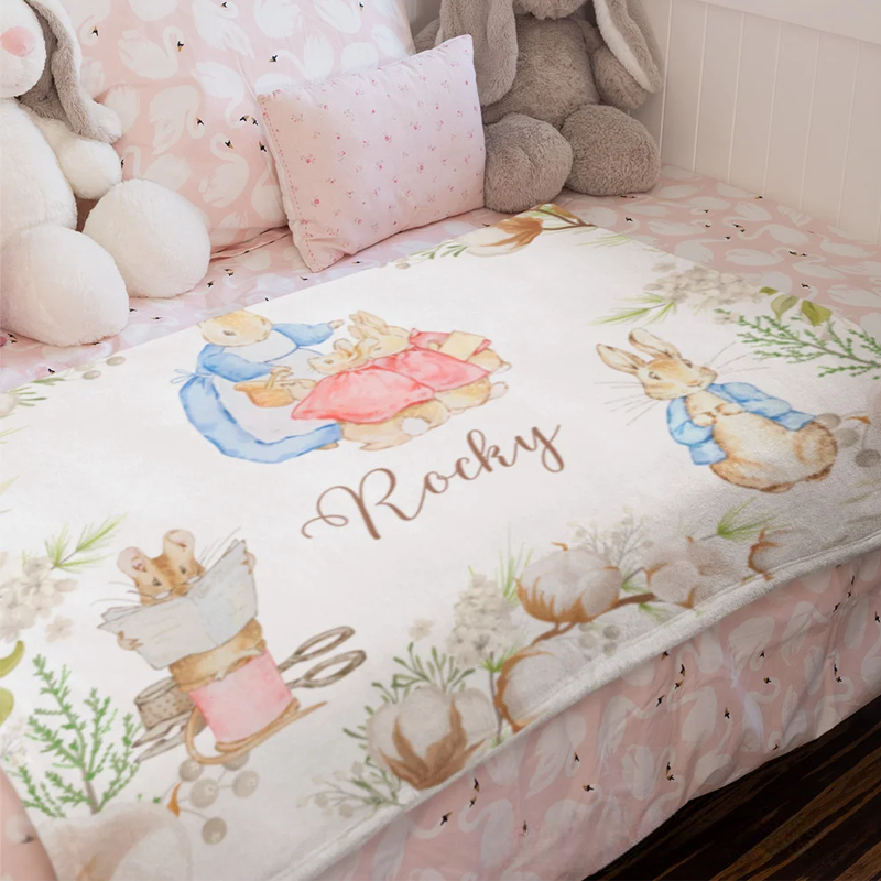 Personalized Easter Rabbit Soft Throw Blanket with Name Home Decor Easter Birthday Baby Shower Gift for Newborn Kids