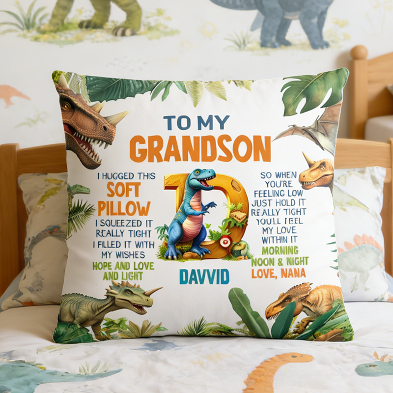 Personalized Cool Dinosaurs Soft Throw Pillow Cover with Name and Initial Home Decor Birthday Children's Day Gift for Kids
