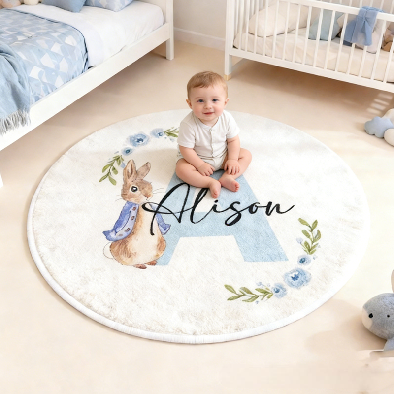 Personalized Pink Rabbit Initials with Name Soft Rug Carpet Christmas Gift for Kids Rug Birthday Gifts for Kids