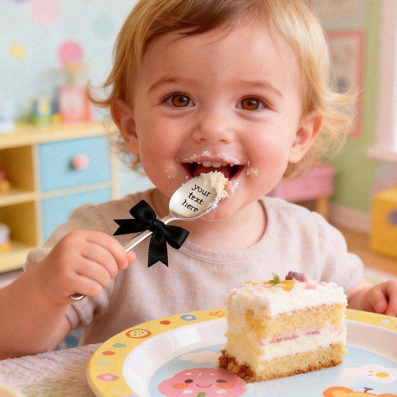 Personalized Unique Custom Name Cute Ribbon Decorated Utensil Perfect Gift for Children Fork Spoon
