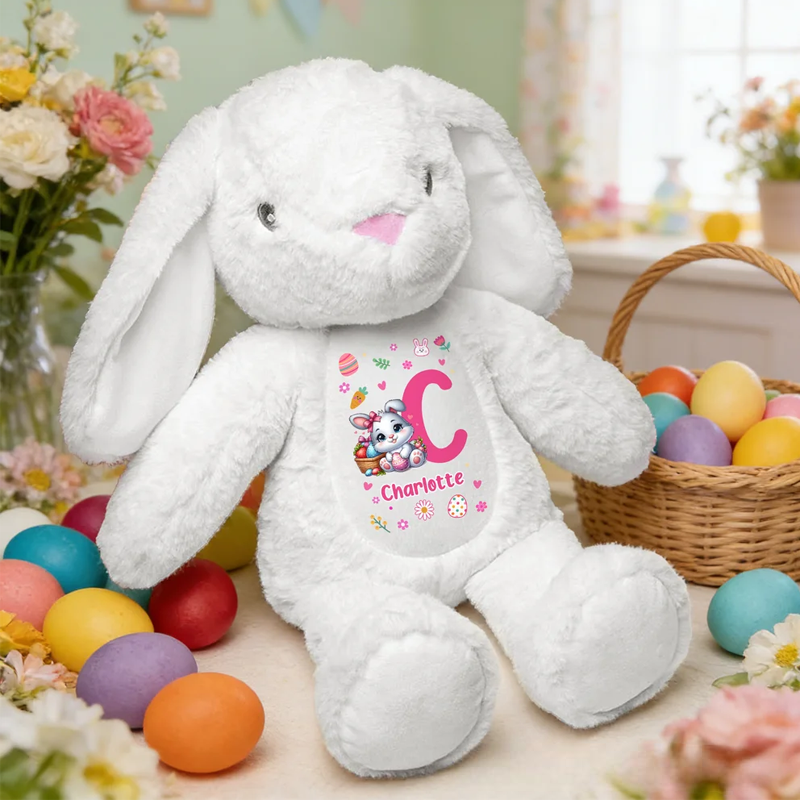 Personalized Cute Peter Rabbit Plush Easter Bunny Stuffed Toy with Initial and Name Easter Birthday Gift for Kids
