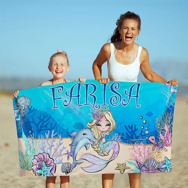 Personalized Fantasy Mermaid Quick Dry Oversized Beach Towel with Name Beach Party Holiday Gift for Girls
