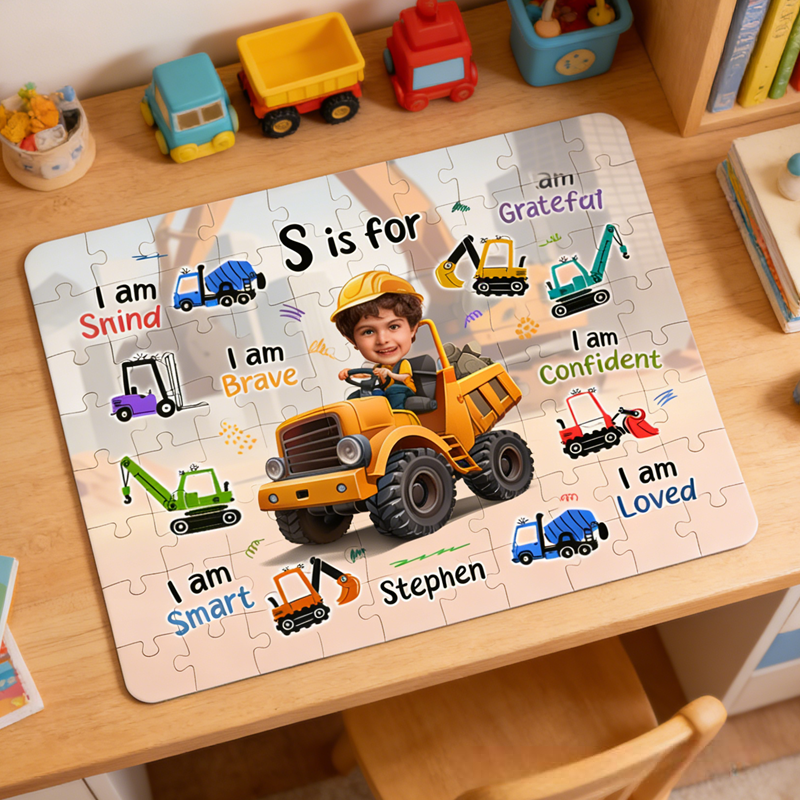 Personalized Little Boy Construction Truck Board Game Photo Jigsaw Puzzle Gift for Sons Kids 