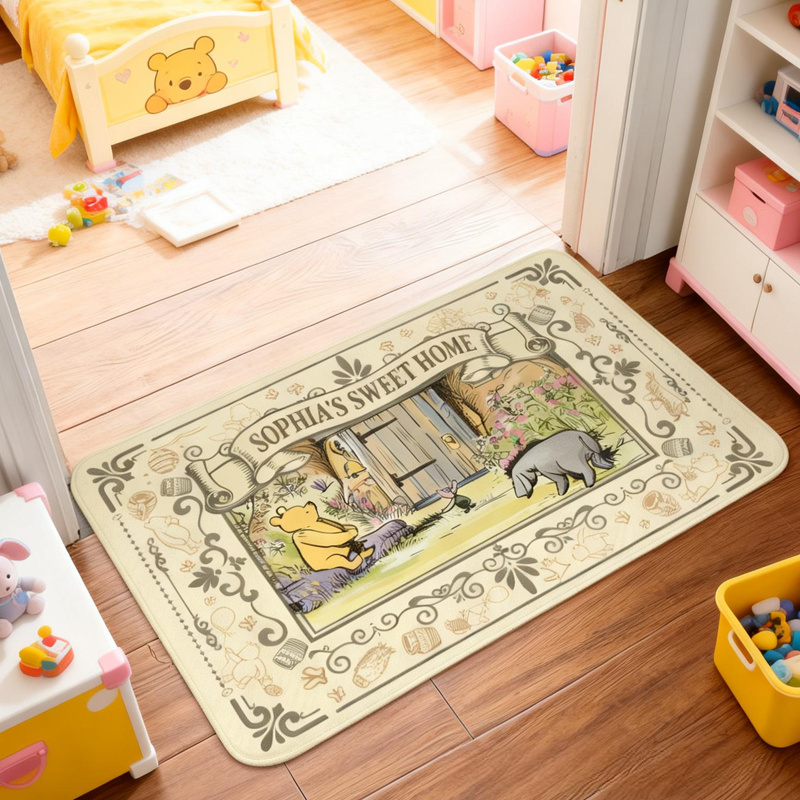 Personalized Classic Cute Bear with Name Doormat Birthday Gift for Her or Him