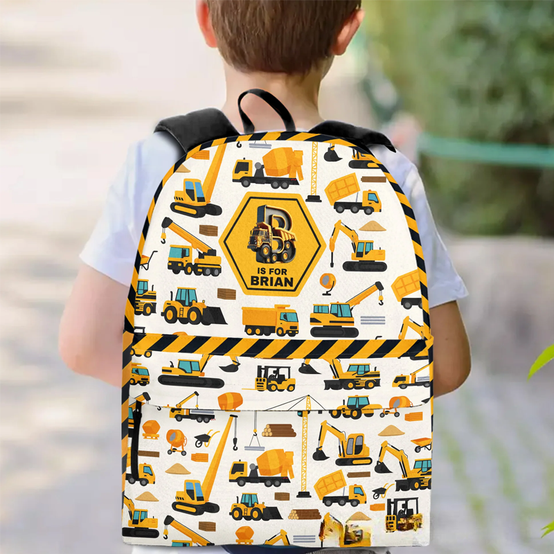 Personalized Construction Vehicles Truck Letter Kid Backpack Birthday Gift for Kids