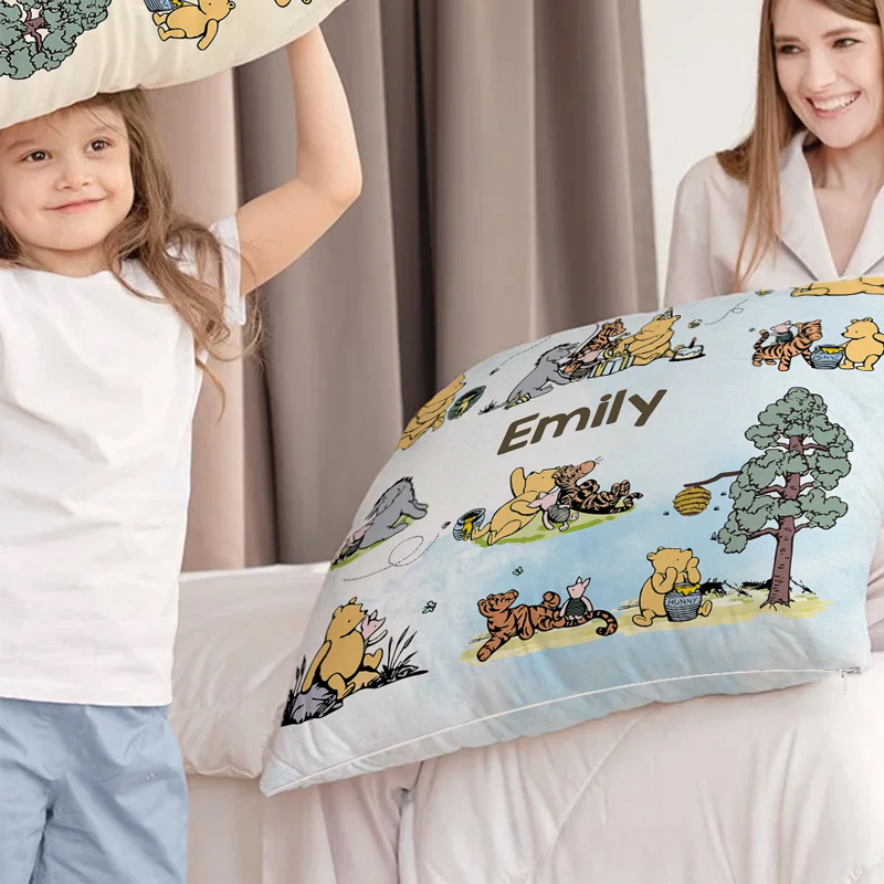 Personalized Classic Winnie the Pooh Soft Throw Pillow Cover with Name Birthday Baby Shower Gift for Newborn Boys Girls