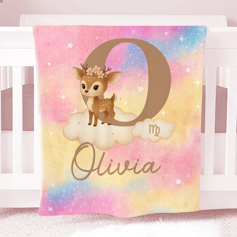 Personalized Starry Sky 12 Zodiac Animal Soft Throw Blanket with Name and Initial Daily Use Birthday Gift for Children Girls Boys