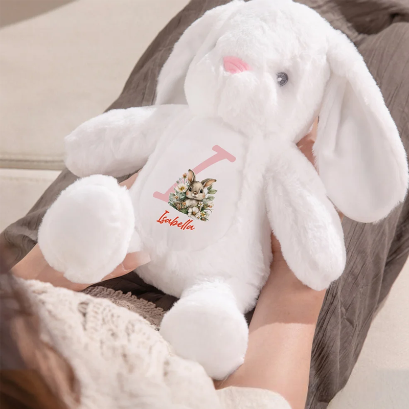 Personalized Cute Rabbit Plush Easter Bunny Stuffed Toy with Initial and Name Easter Gift for Newborns Kids