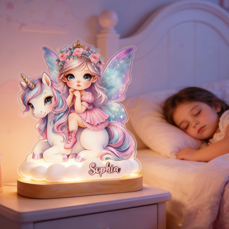 Personalized Flower Fairy and Dream Horse Kid Shaped Plaque Light Base Birthday Gifts Gift for Kids