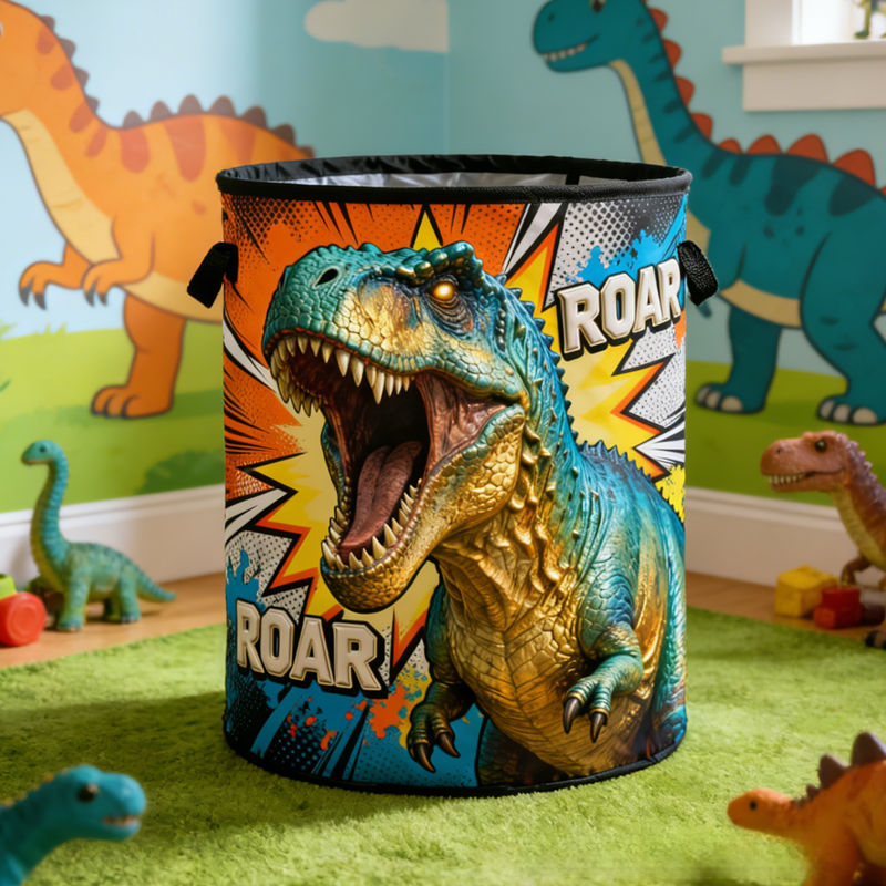 Personalized Cartoon Style Dinosaur Themed Laundry Basket Birthday Gift for Kids