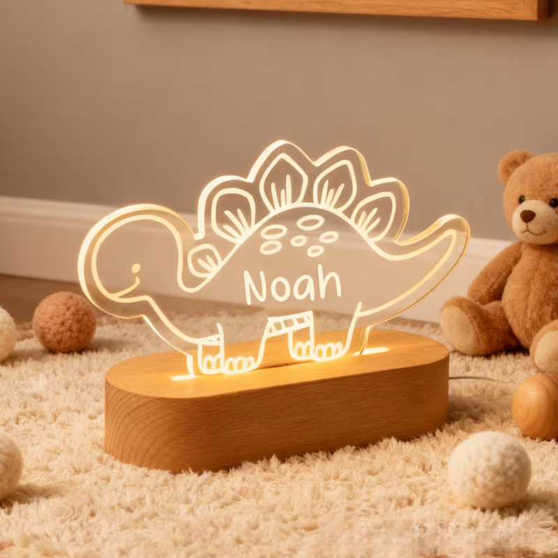 Personalized Tractor and Dinosaur Night Light New Baby Gift Kids Bedroom Lamp 1st Christmas Gift