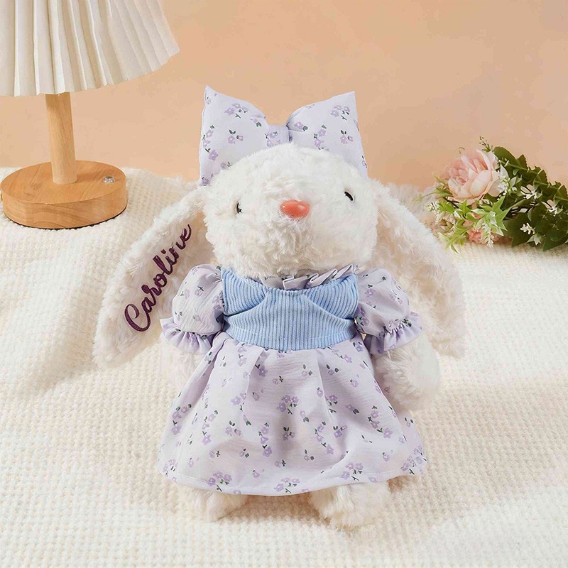 Personalized Cute Bunny Theme Custom Name Adorable Rabbit with Bow and Floral Dress Bunny Doll Toy