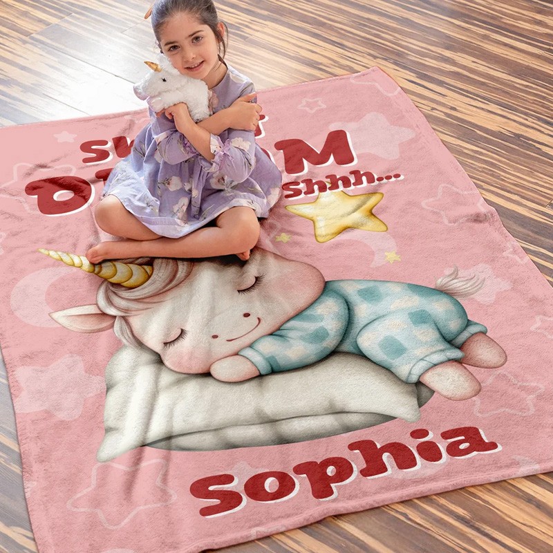 Personalized Stars Moons Clouds Sweet Dream Cartoon Animals Soft Throw Blanket with Name Home Decor Birthday Christmas Gift for Kids