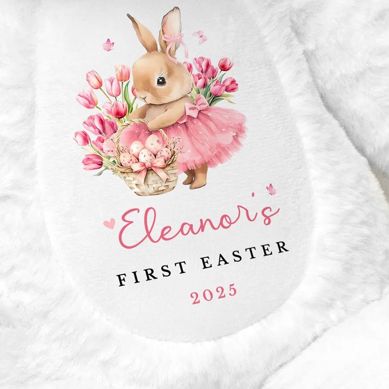 Personalized First Easter Cute Bunny Plush Stuffed Animal Toy with Name and Year Holiday Baby Shower Gift for Boys Girls