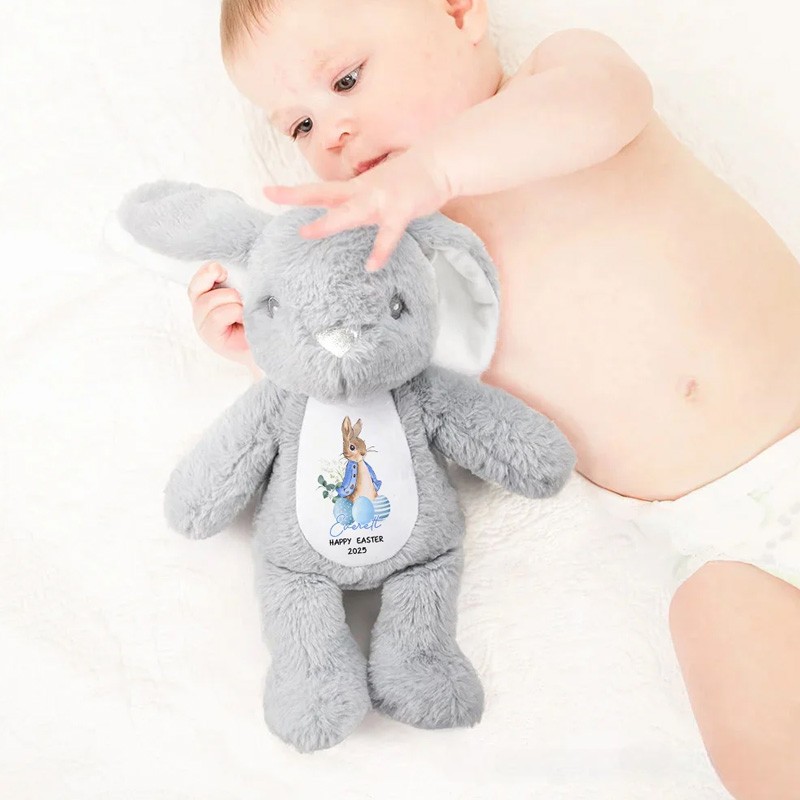 Personalized Peter Rabbit Easter Eggs Cute Bunny Plush Stuffed Animal Toy with Name and Year First Easter Holiday Baby Shower Gift for Kids