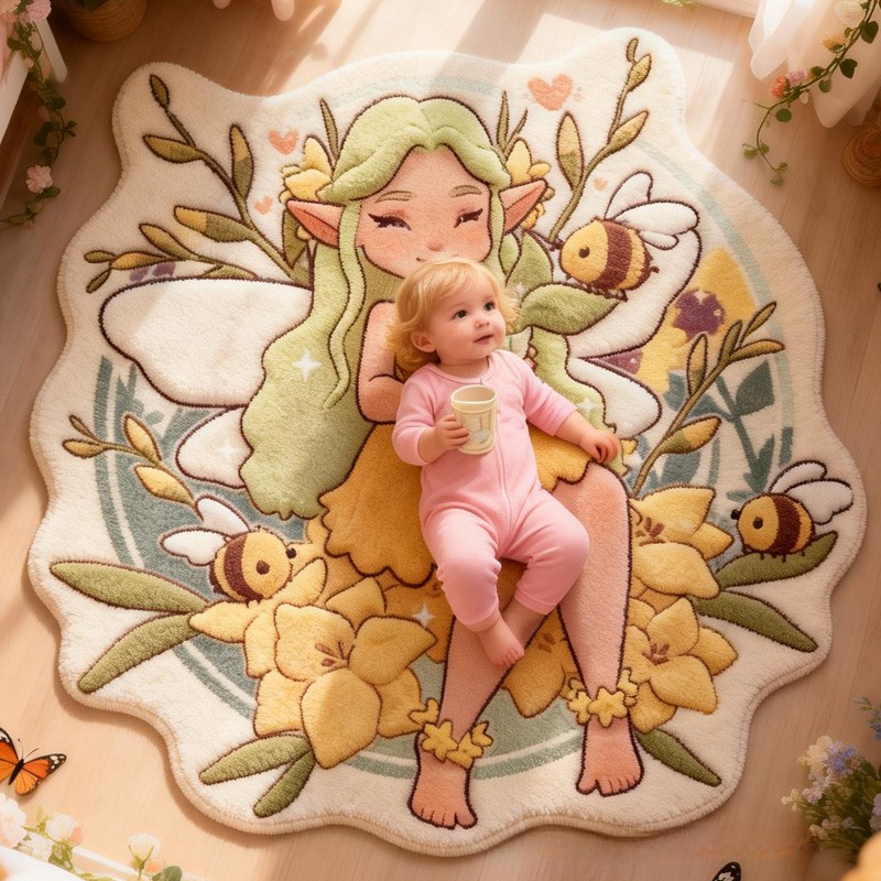 Personalized Magical Fairy Theme Custom Name Yellow Dress Cute Nature Style Carpet Rug for Kids