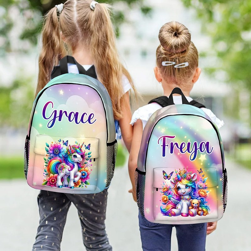 Personalized Cute Fantasy Dream Horse Kid School Backpack with Name Large Capacity Daily Use Back to School Gift for Kids Girls