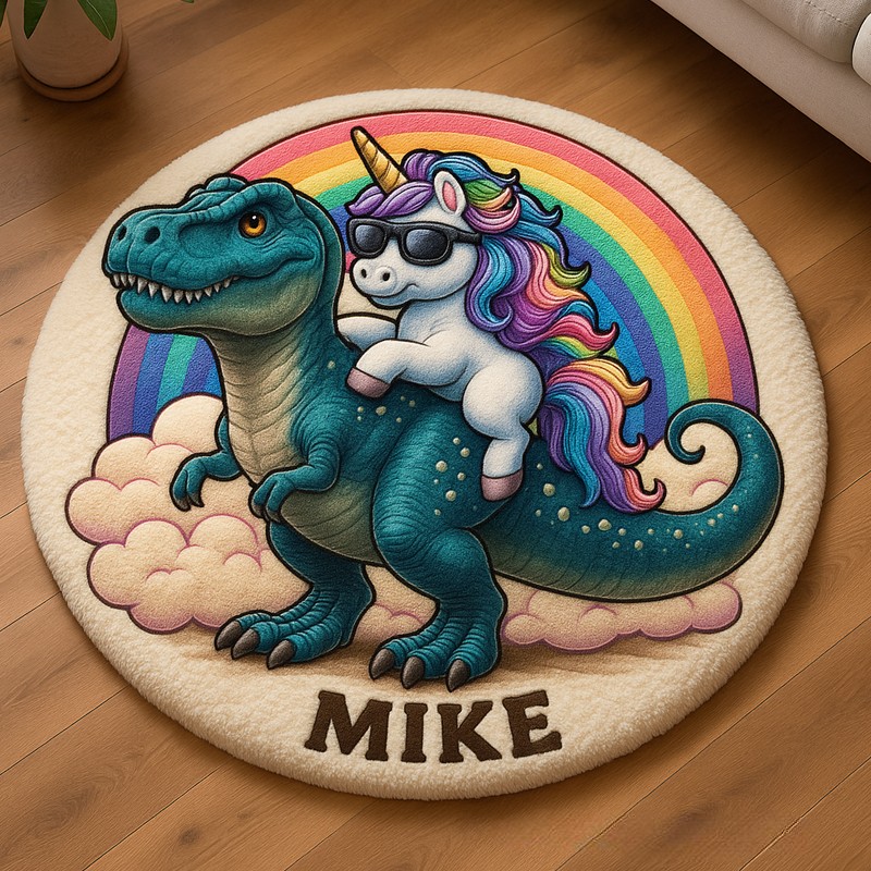 Personalized Dinosaur Monster Truck Custom Name Soft Decorative Gift Adventure Style Cozy Bedroom Fun Playtime Explorer Boy Room Creative Carpet Rug for Kids