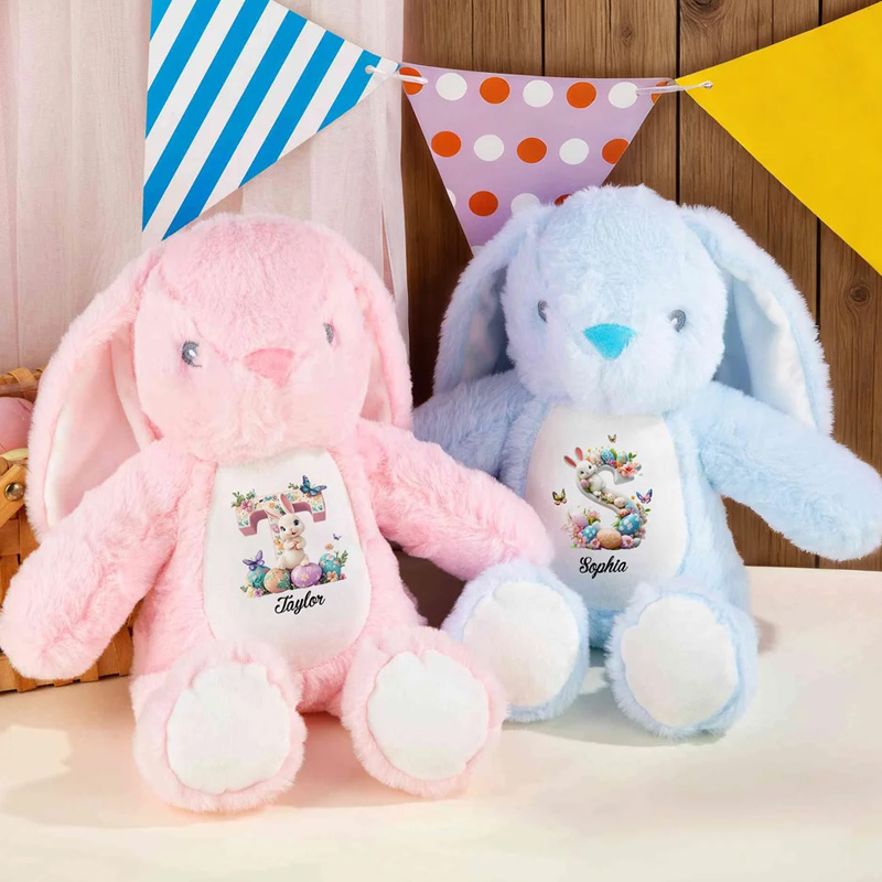 Personalized Cute Peter Rabbit Plush Easter Bunny Butterfly Stuffed Toy with Initial and Name Easter Gift for Newborn Kid