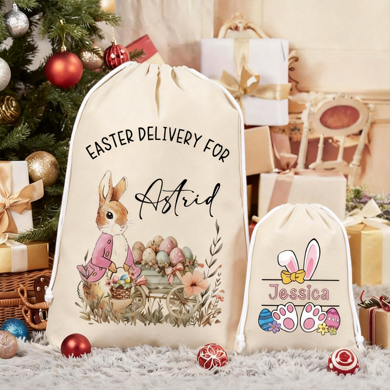 Personalized Easter Sack Easter Egg Hunts Custom Bunny Sack for Kids Easter Gifts for Boys Girls Easter Gift Bag Easter Decor Easter Party