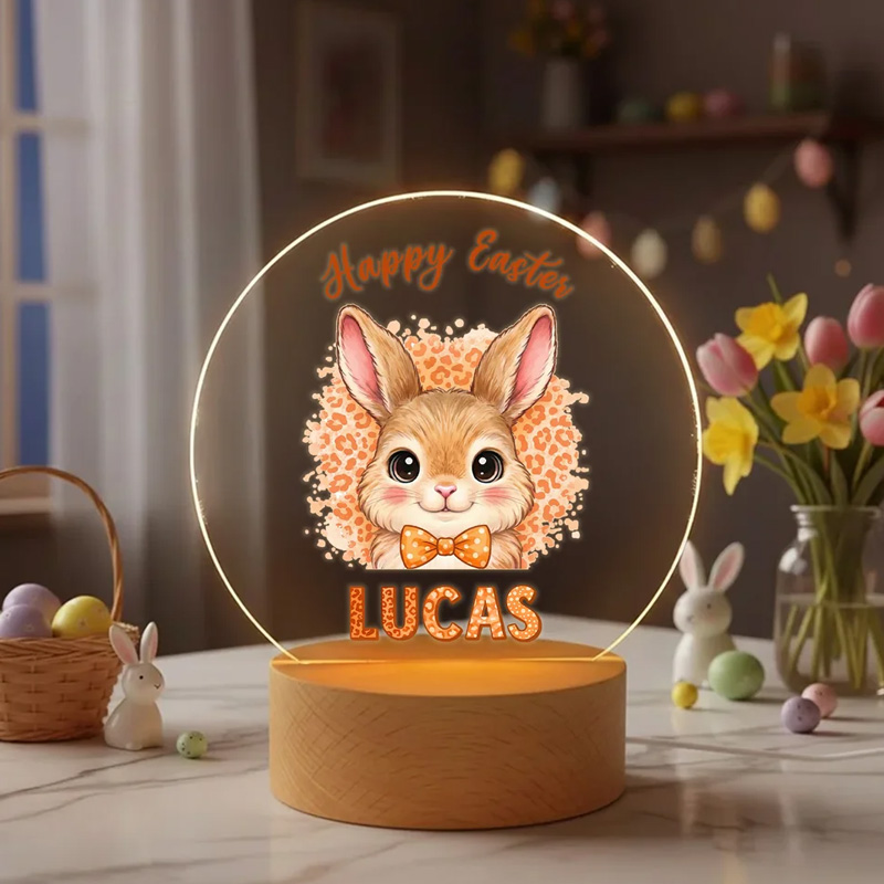 Leopard Print Rabbit LED Night Light Name Easter Gift