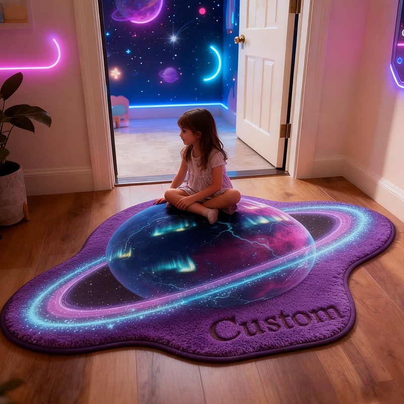 Personalized Galaxy Planet Custom Name Soft Decorative Gift Cosmic Space Style Colorful Home Entryway Modern Universe Starry Glow Fantasy Art Carpet Rug for Kids