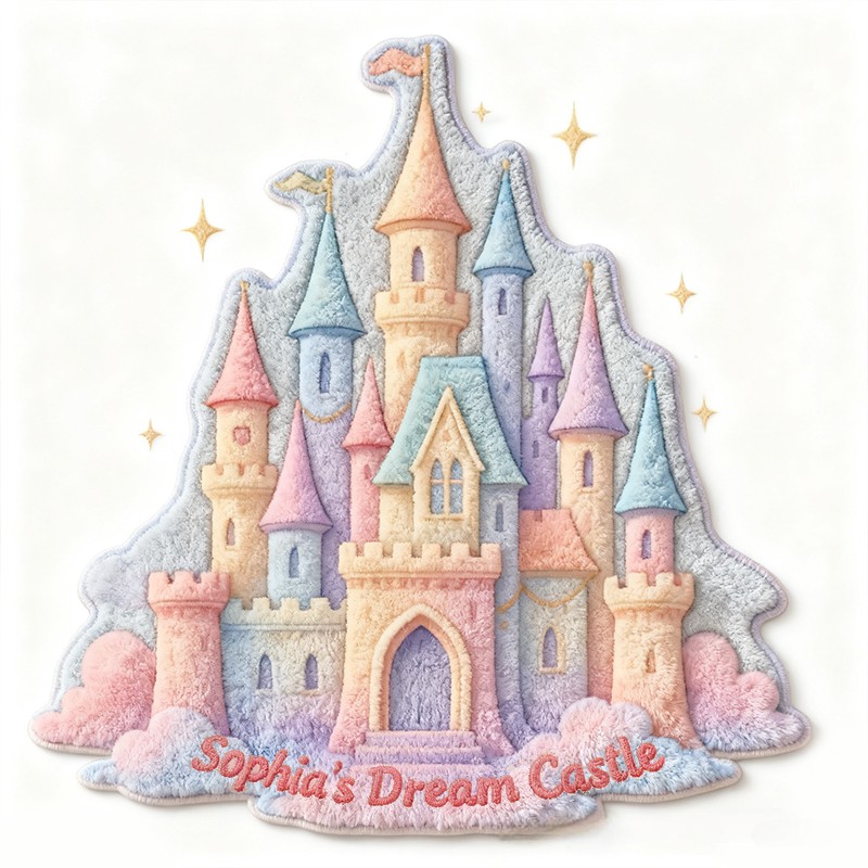 Personalized Dream Castle Shape Custom Name Soft Decorative Gift Fairytale Princess Style Cozy Nursery Soft Room Rainbow Magic Fantasy Carpet Rug for Kids