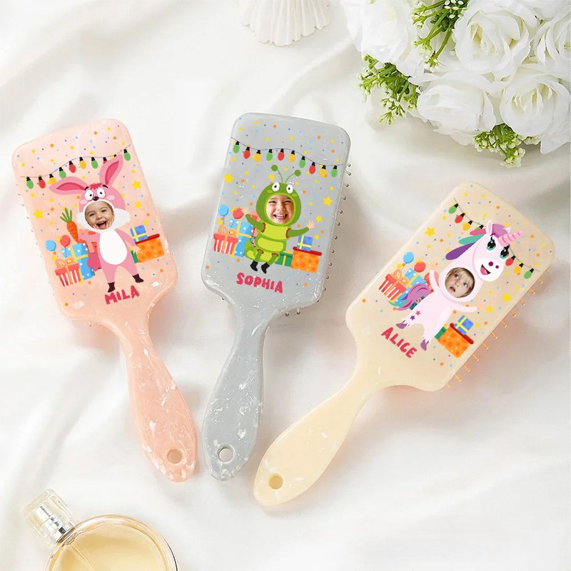Personalized Photo Hair Brush with Custom Name and Colorful Design for Kids and Fun Grooming Hair Brush