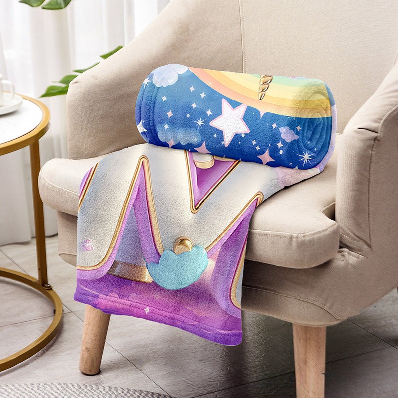 Personalized Dream Horse Initial Blanket with Custom Letter and Rainbow Design for Kids and Cozy Bedroom Decor Blanket
