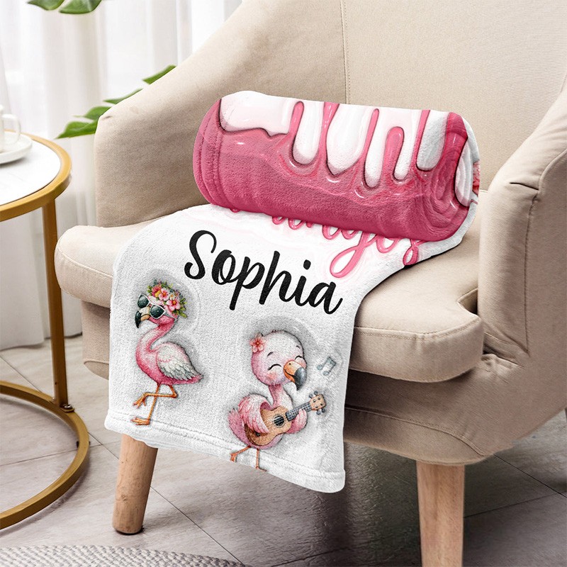 Personalized Flamingo Lover Blanket with Vibrant Flamingo Design and Custom Name for Flamingo Fans Blanket