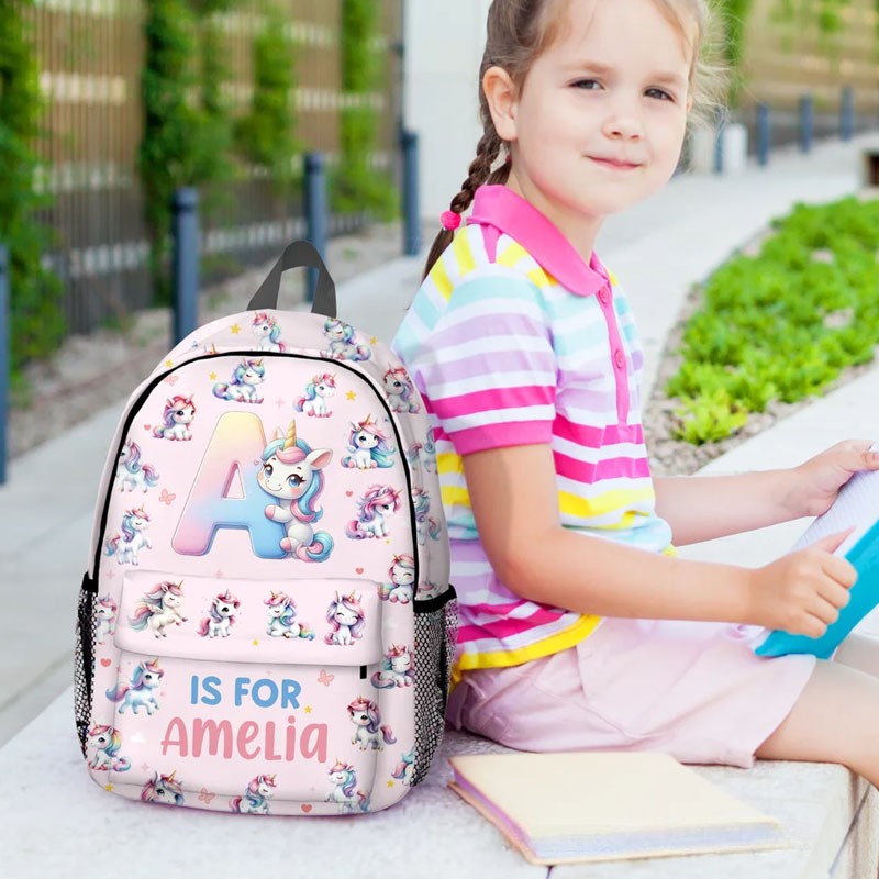 Personalized Cute Excavator Dinosaur Fantasy Dream Horse Backpack with Name and Side Pockets Back to School Birthday Gift for Boys Girls