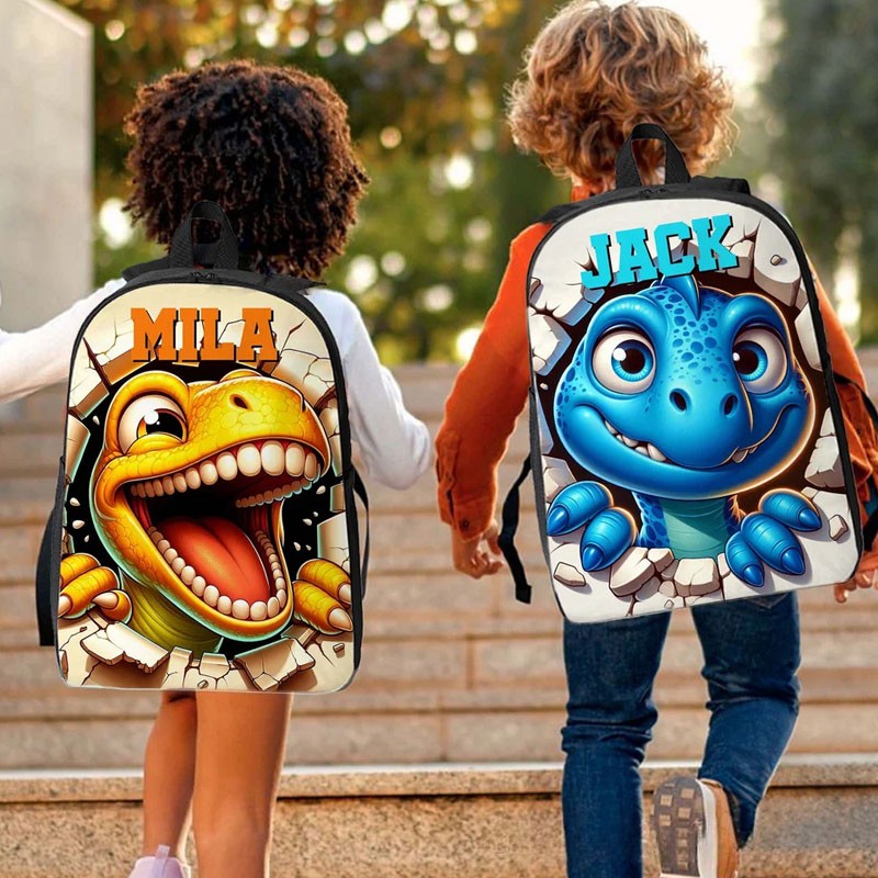 Personalized Cute 3D Cartoon Dinosaur Backpack Lunch Bag Pencil Case Set with Name Back to School Birthday Gift for Boys Girls