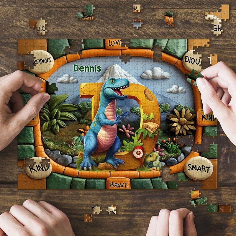 Personalized Dinosaur Name Puzzle with Custom Letter and Encouraging Words Perfect for Fun and Educational Playtime Kid Puzzle