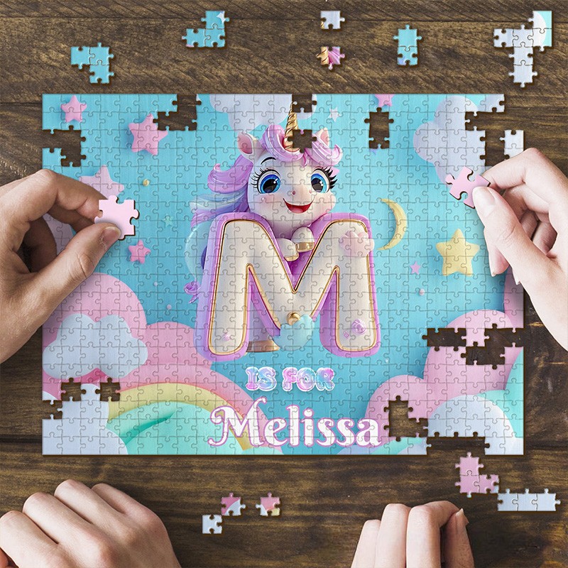 Personalized Dream Horse Alphabet Puzzle with Custom Name and Whimsical Rainbow Design Perfect for Magical Playtime Kid Photo Puzzle