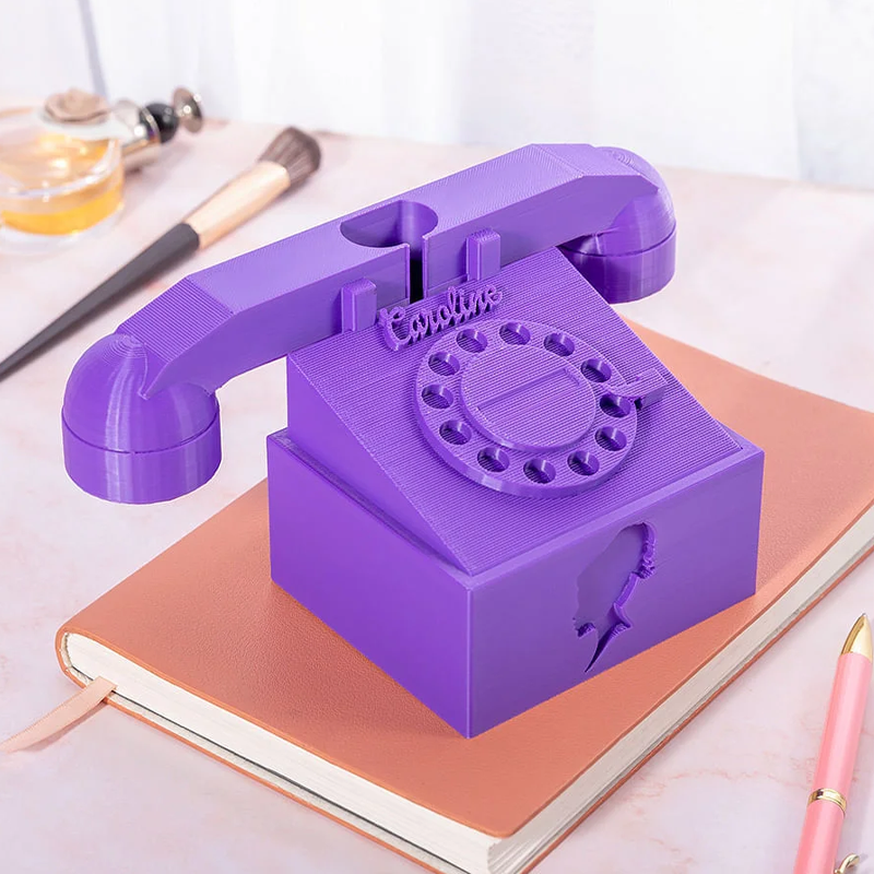 Personalized 3D Pink Doll Inspired Telephone Design Brush Holder with Name Desk Decoration Birthday Gift for Girls Kids